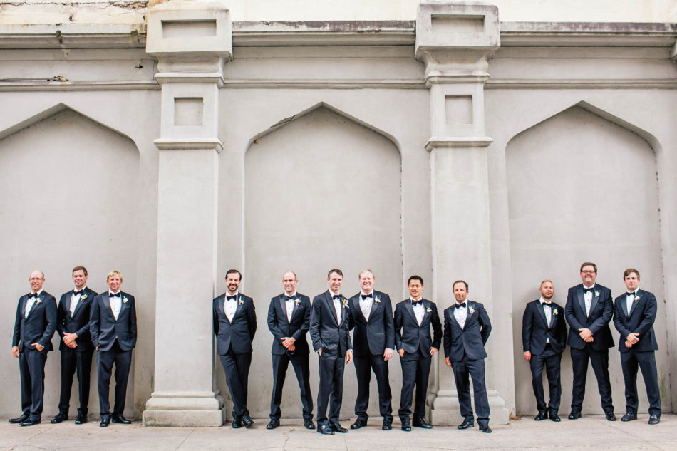 Groom and groomsmen stand in row, Grand Bohemian, Charleston, South Carolina Kate Timbers Photography. http://katetimbers.com #katetimbersphotography // Charleston Photography // Inspiration