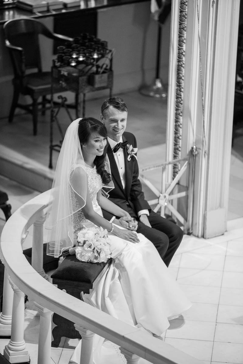 Bride and groom sit at altar, St Mary of the Annunciation, Charleston, South Carolina Kate Timbers Photography. http://katetimbers.com #katetimbersphotography // Charleston Photography // Inspiration
