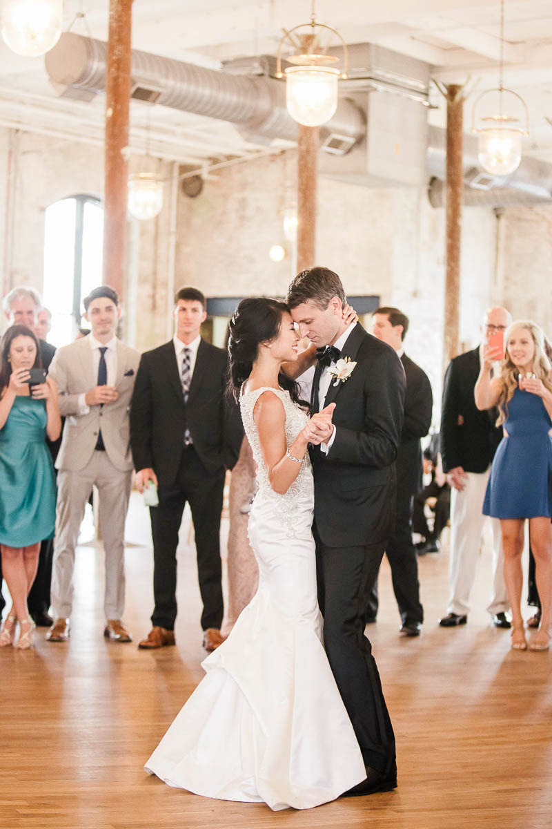 Bride and groom have first dance, The Cedar Room, Charleston, South Carolina Kate Timbers Photography. http://katetimbers.com #katetimbersphotography // Charleston Photography // Inspiration
