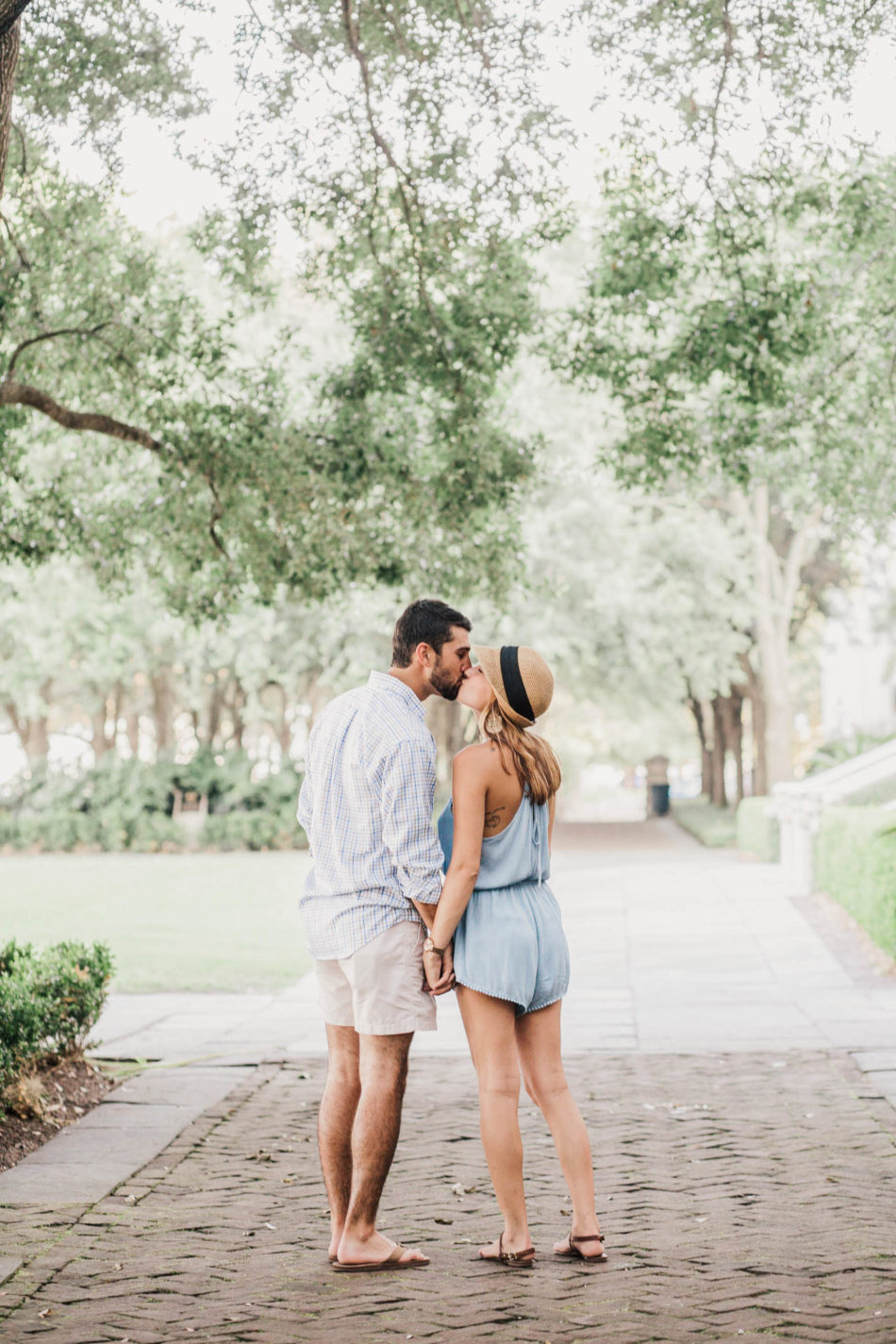 Engaged couple walking down path, Waterfront Park, Charleston, South Carolina Kate Timbers Photography. http://katetimbers.com #katetimbersphotography // Charleston Photography // Inspiration