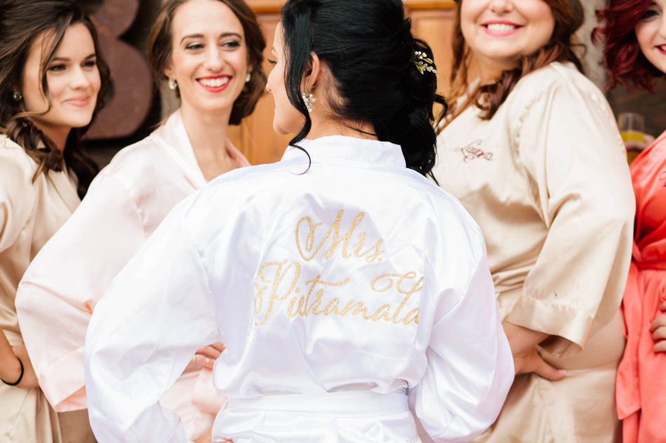 Bride and bridesmaids stand at cabin in robes, Boals Farm, Charleston, South Carolina Kate Timbers Photography. http://katetimbers.com #katetimbersphotography // Charleston Photography // Inspiration