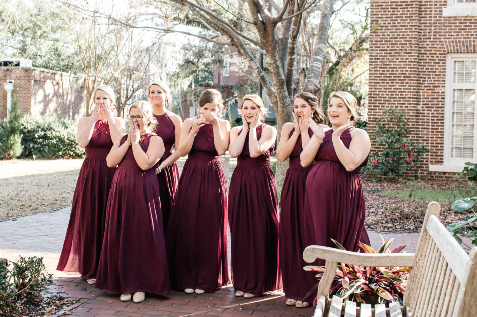 Bridesmaids see bride for the first time, St. Luke's Church, Charleston, South Carolina Kate Timbers Photography. http://katetimbers.com #katetimbersphotography // Charleston Photography // Inspiration