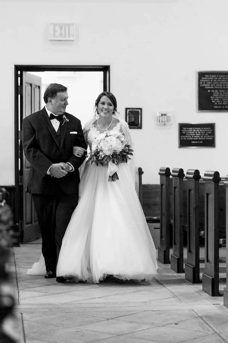 Bride and father walk up the aisle, St. Luke's Church, Charleston, South Carolina Kate Timbers Photography. http://katetimbers.com #katetimbersphotography // Charleston Photography // Inspiration