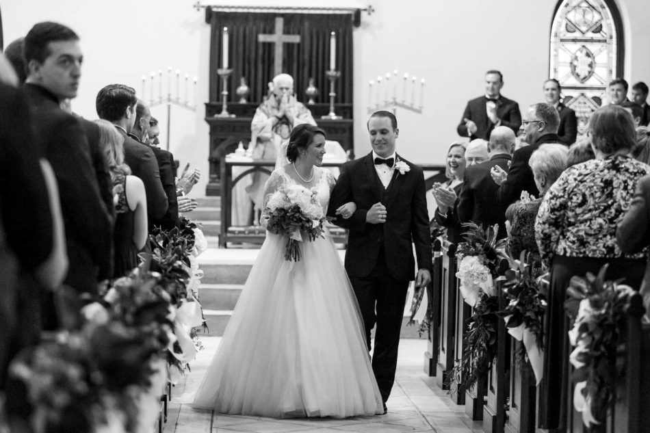 Bride and groom walk down the aisle, St. Luke's Church, Charleston, South Carolina Kate Timbers Photography. http://katetimbers.com #katetimbersphotography // Charleston Photography // Inspiration