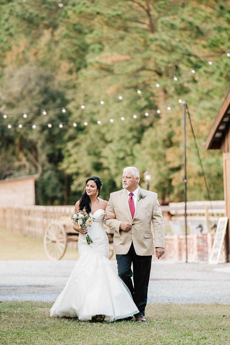 Father and bride walk up the aisle, Boals Farm, Charleston, South Carolina Kate Timbers Photography. http://katetimbers.com #katetimbersphotography // Charleston Photography // Inspiration