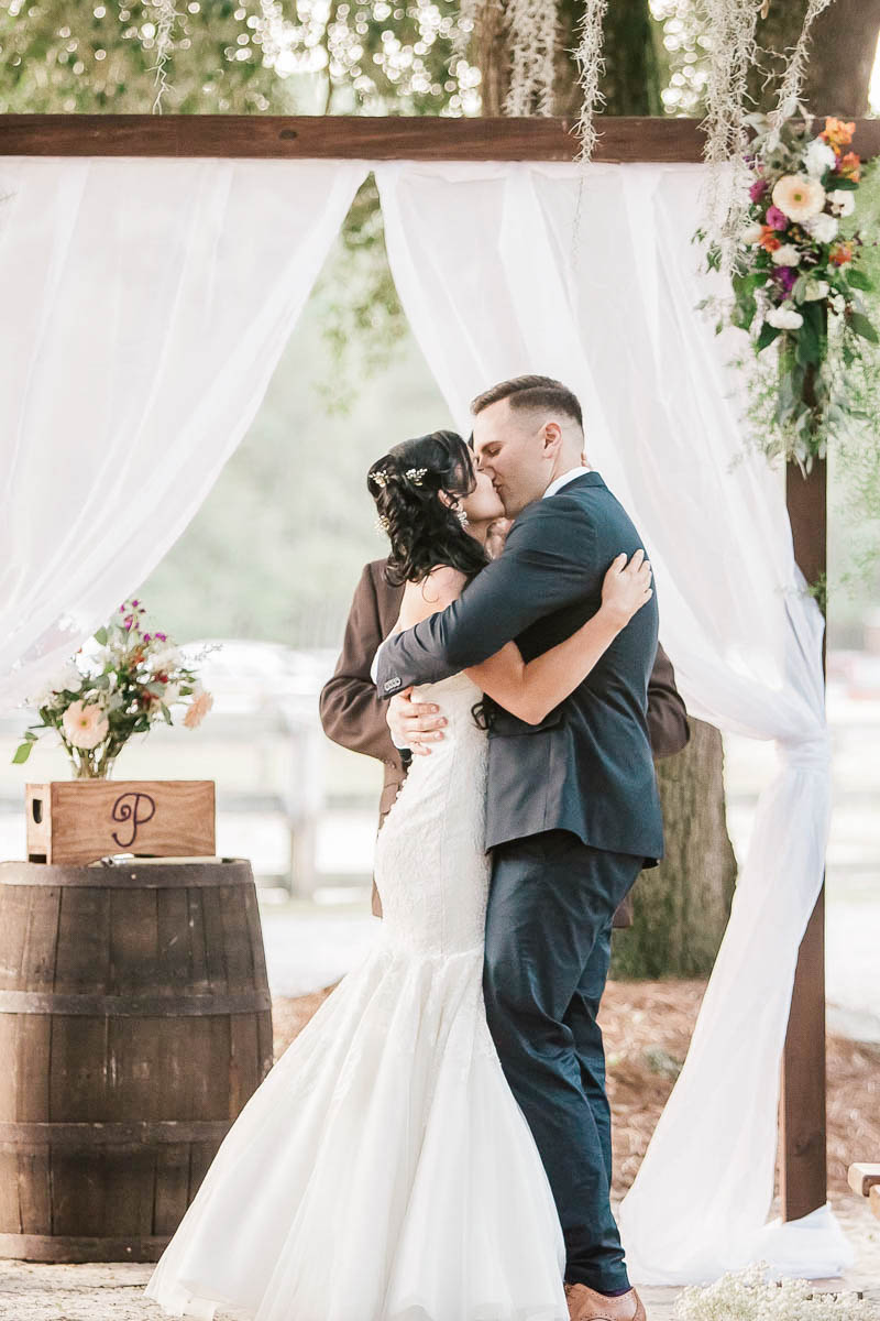 Bride and groom kiss, Boals Farm, Charleston, South Carolina Kate Timbers Photography. http://katetimbers.com #katetimbersphotography // Charleston Photography // Inspiration