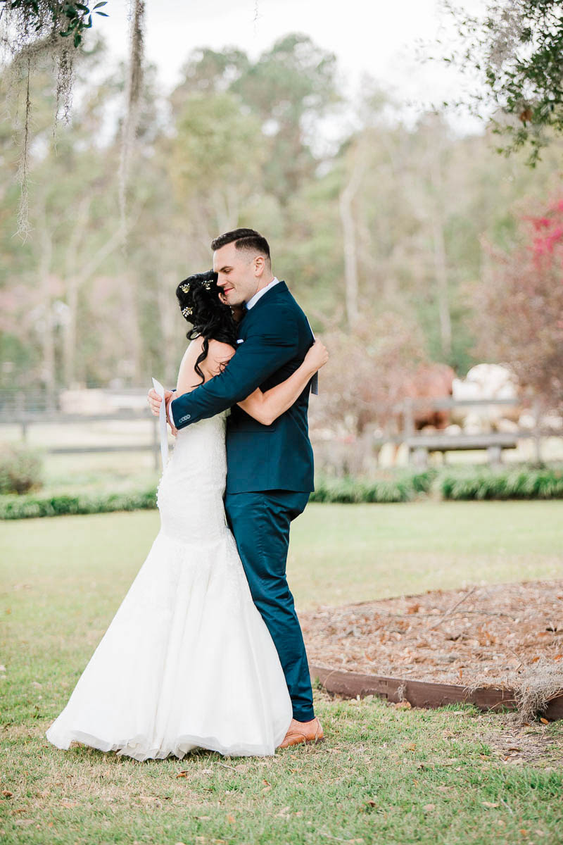 Bride and groom have first look on bridge, Boals Farm, Charleston, South Carolina Kate Timbers Photography. http://katetimbers.com #katetimbersphotography // Charleston Photography // Inspiration