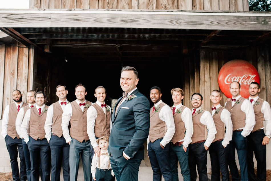 Groom poses with groomsmen, Boals Farm, Charleston, South Carolina Kate Timbers Photography. http://katetimbers.com #katetimbersphotography // Charleston Photography // Inspiration