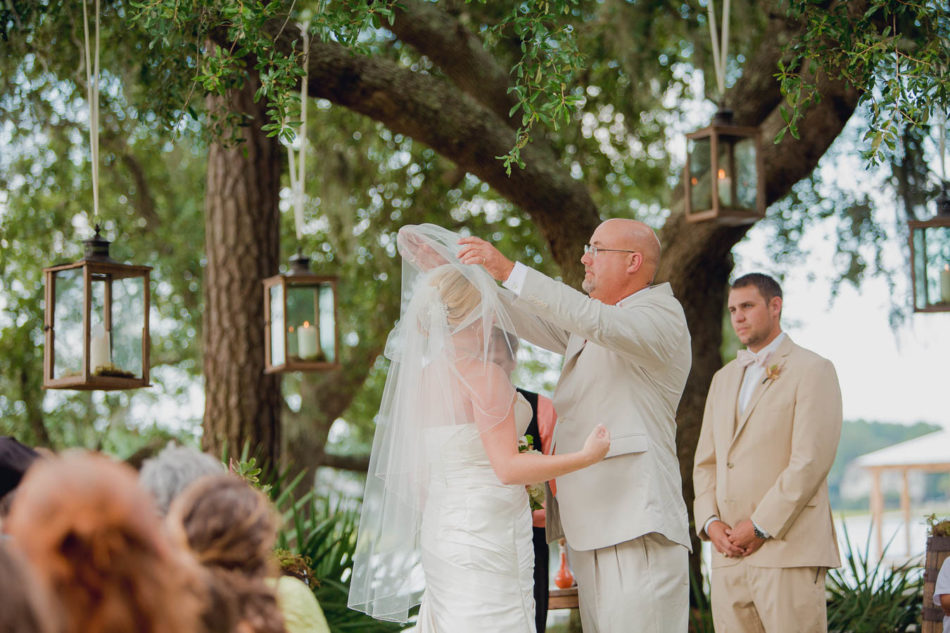 Father gives bride away, Creek Club at I'on, Charleston, South Carolina. Kate Timbers Photography. http://katetimbers.com