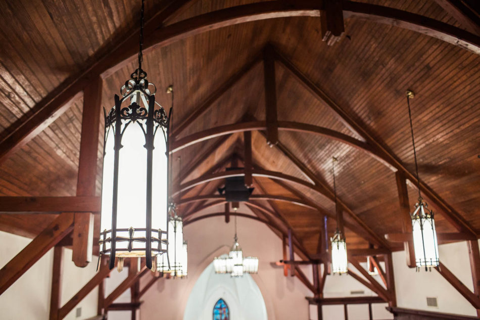 Lanterns hang from ceiling of Church of the Holy Cross, Sullivans Island, Charleston, SC, Hurricane Joaquin. Kate Timbers Photography. katetimbers.com