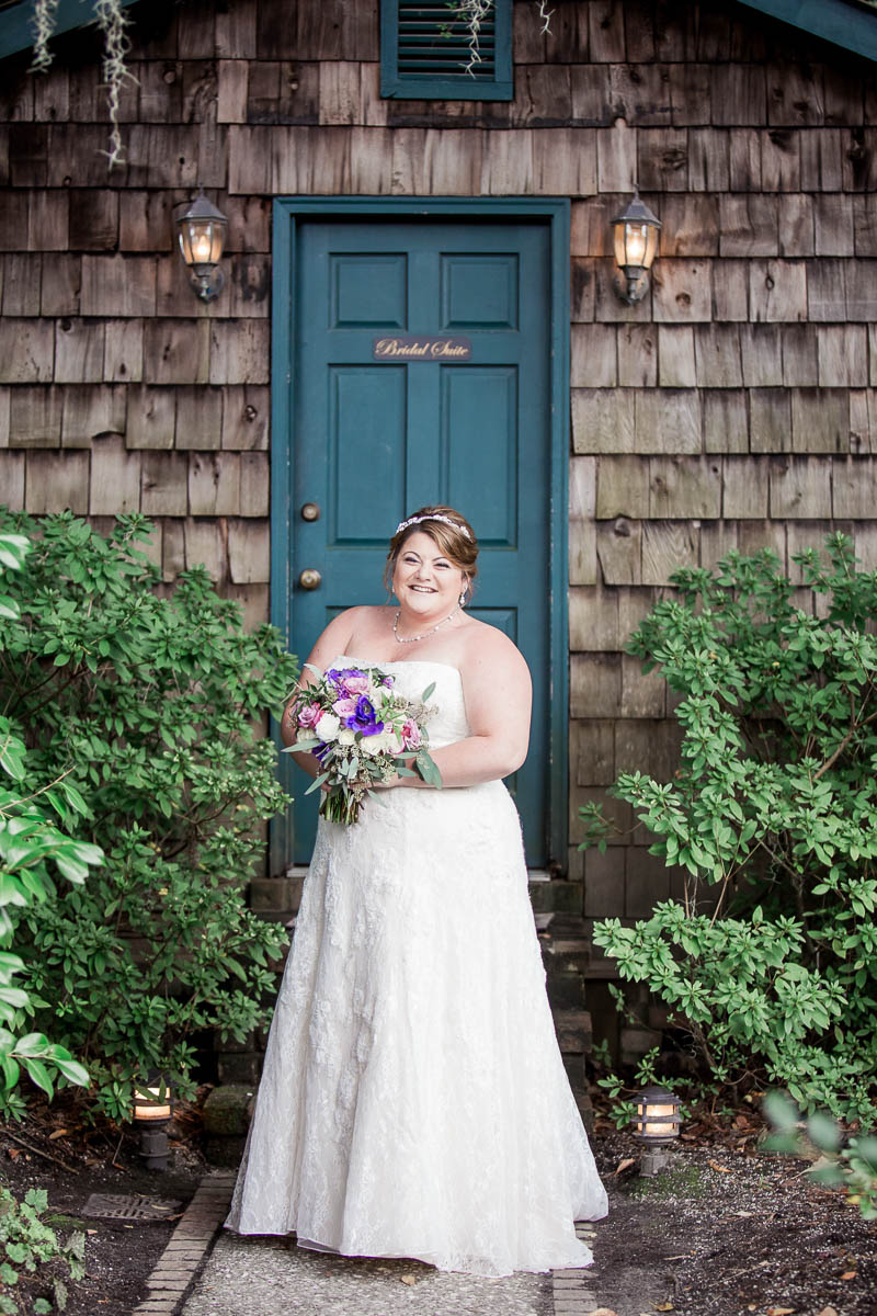 Bride stands in path, Magnolia Plantation. Kate Timbers Photography. http://katetimbers.com