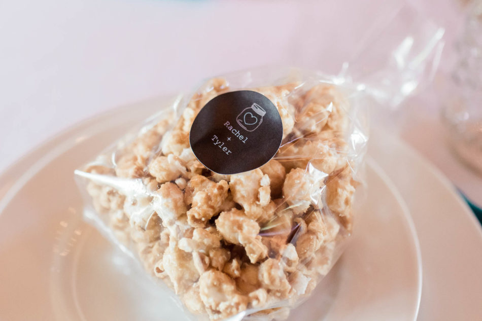 Gourmet popcorn bags are guest favors, Pepper Plantation, Awendaw, South Carolina. Kate Timbers Photography. http://katetimbers.com
