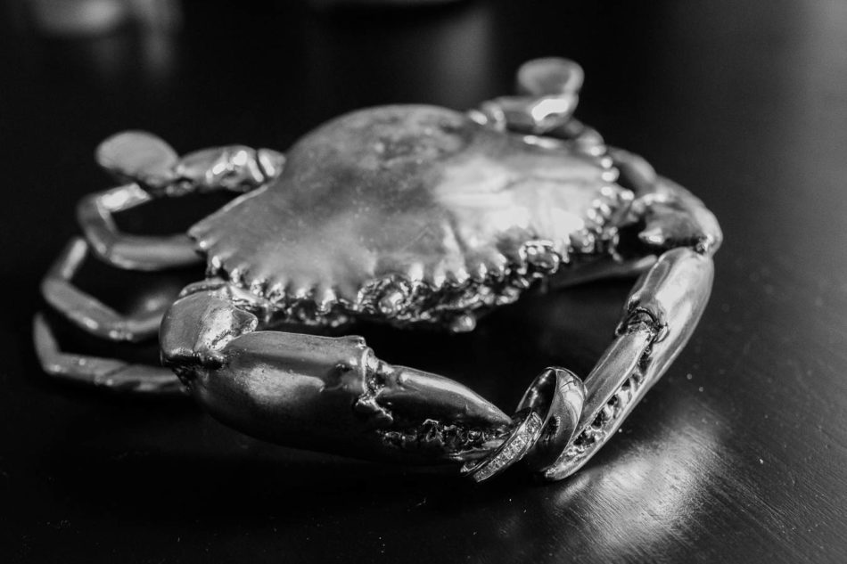 Crab sculpture holds wedding bands, Alhambra Hall, Charleston, South Carolina. Kate Timbers Photography. http://katetimbers.com