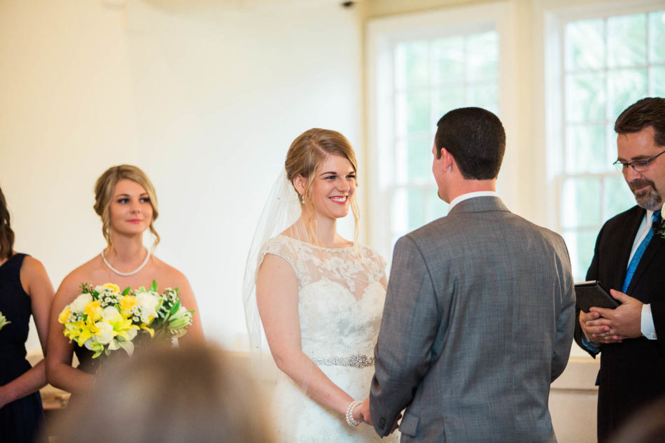 Bride and groom exchange vows, Alhambra Hall, Charleston, South Carolina. Kate Timbers Photography. http://katetimbers.com