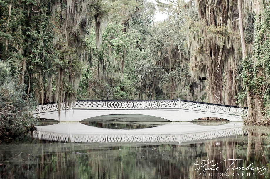 White bridge sits under oak trees, Magnolia Plantation. Kate Timbers Photography. http://katetimbers.com