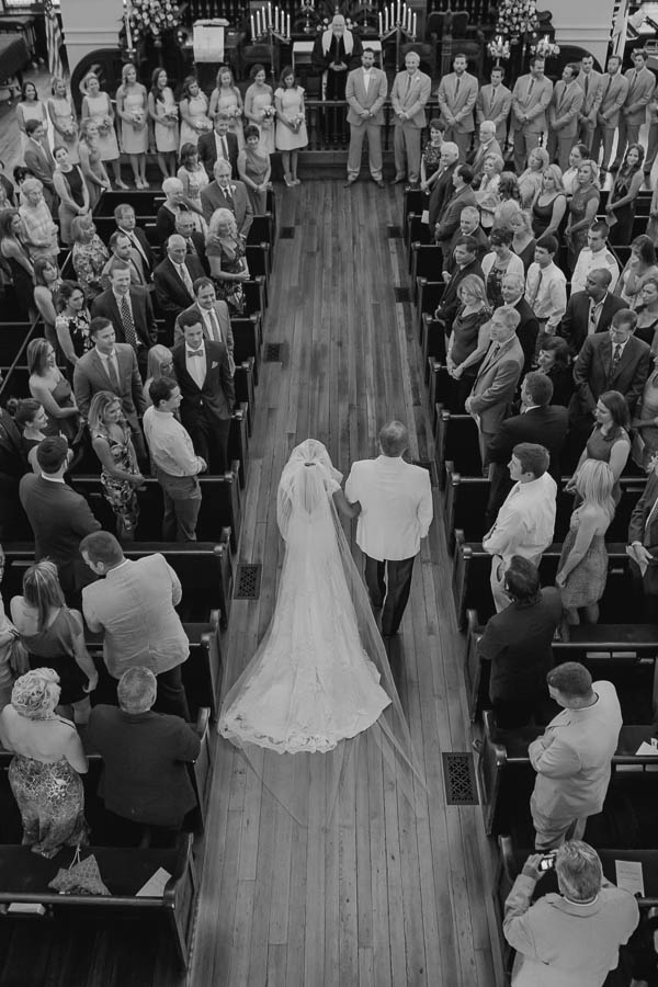 Father walks bride down the aisle, Bethel United Methodist Church, Charleston, South Carolina. Kate Timbers Photography. http://katetimbers.com