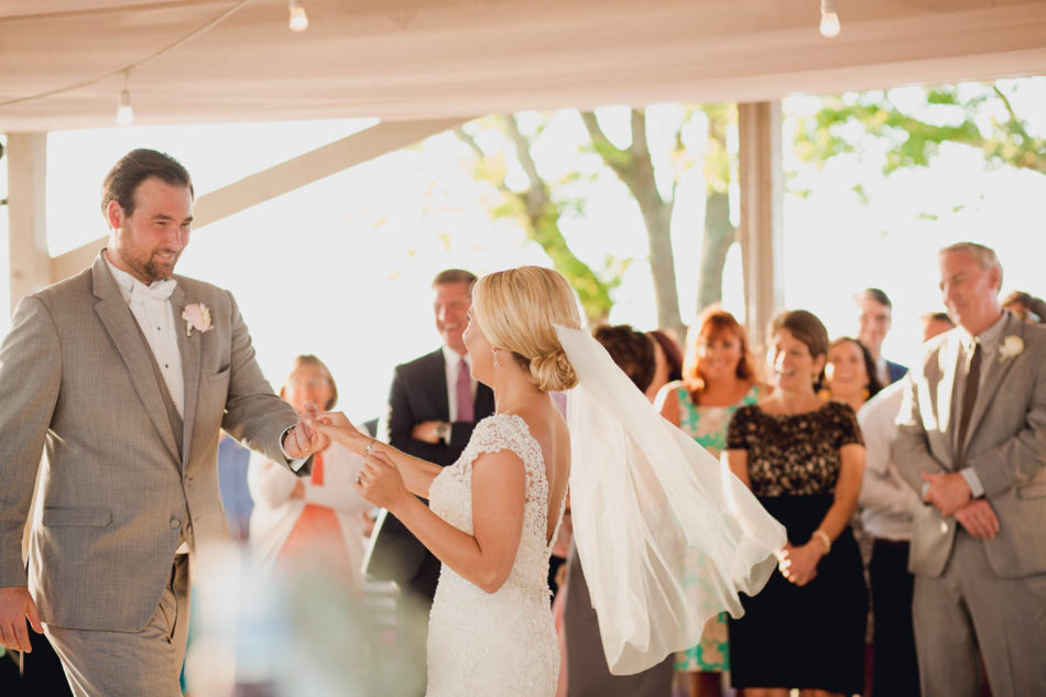 Bride and groom have first dance, James Island Yacht Club, Charleston, South Carolina. Kate Timbers Photography. http://katetimbers.com