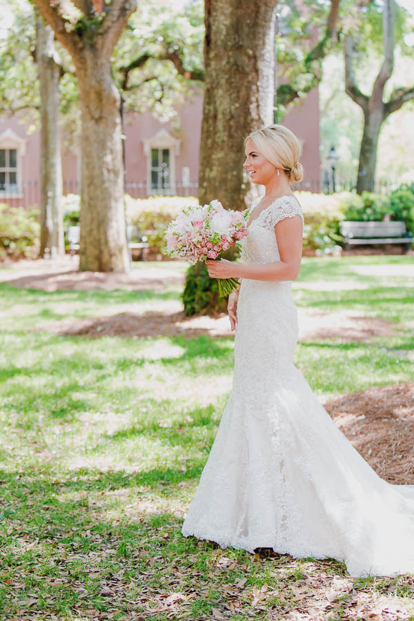 Bride and groom have first look, College of Charleston Cistern, South Carolina. Kate Timbers Photography. http://katetimbers.com