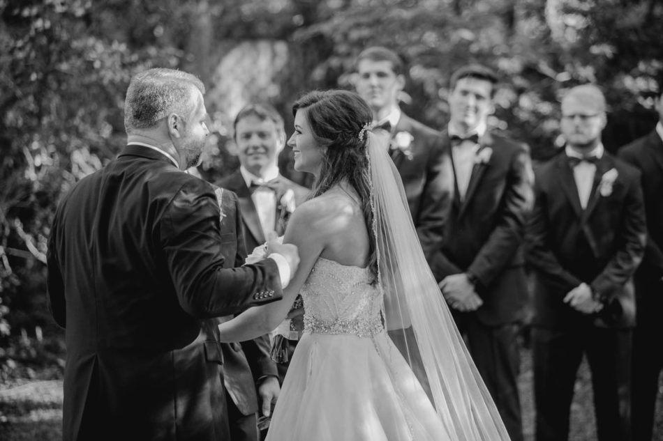 Father gives bride away, Brookgreen Gardens, Murrells Inlet, South Carolina. Kate Timbers Photography. http://katetimbers.com