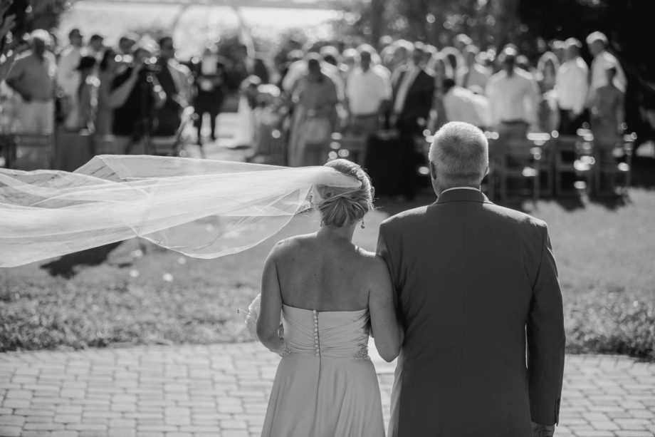 Father walks bride down the aisle, Harborside East, Mt Pleasant, South Carolina. Kate Timbers Photography. http://katetimbers.com