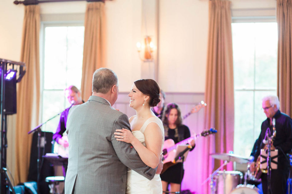 Father dances with bride, Creek Club at I'on, Charleston, South Carolina. Kate Timbers Photography. http://katetimbers.com