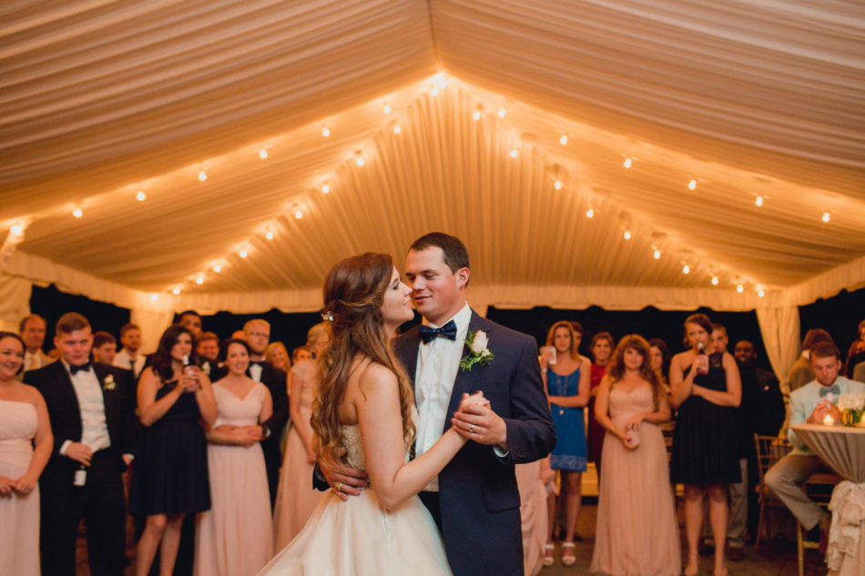 Bride and groom have first dance, Brookgreen Gardens, Murrells Inlet, South Carolina. Kate Timbers Photography. http://katetimbers.com