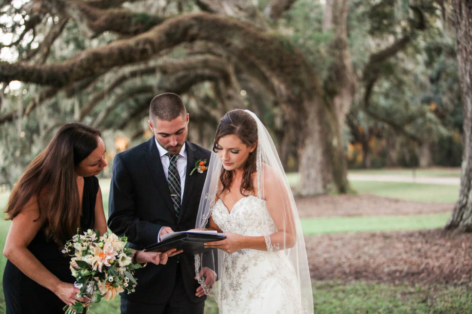 Bride and groom sign marriage license at Avenue of Oaks, Boone Hall Plantation, Charleston, South Carolina. Kate Timbers Photography. http://katetimbers.com
