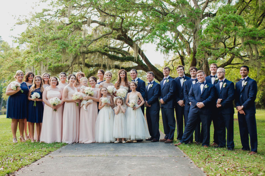 Wedding party stands together, Brookgreen Gardens, Murrells Inlet, South Carolina. Kate Timbers Photography. http://katetimbers.com