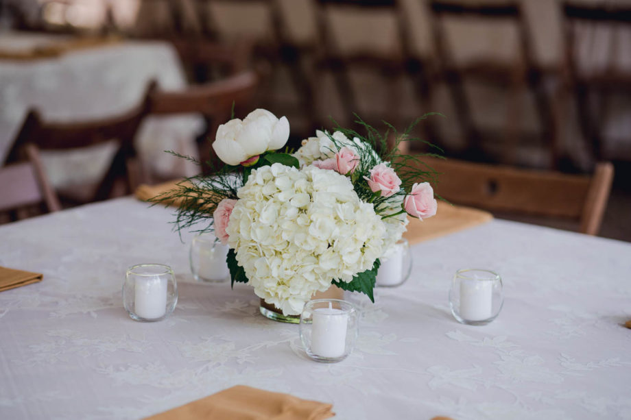 White and pink flowers sit on table, Brookgreen Gardens, Murrells Inlet, South Carolina. Kate Timbers Photography. http://katetimbers.com