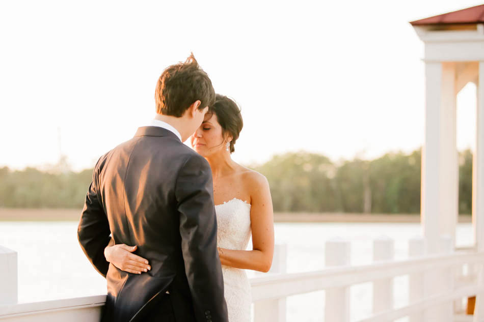 Bride and groom stand on dock at sunset, I'ON Creek Club, Mt Pleasant, South Carolina Kate Timbers Photography. http://katetimbers.com #katetimbersphotography // Charleston Photography // Inspiration