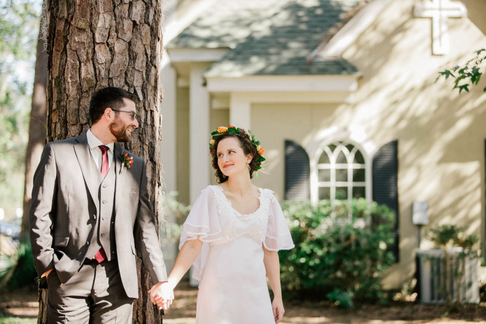 Bride and groom have first look, Christian Renewal Church, Hilton Head, South Carolina Kate Timbers Photography. http://katetimbers.com #katetimbersphotography // Charleston Photography // Inspiration