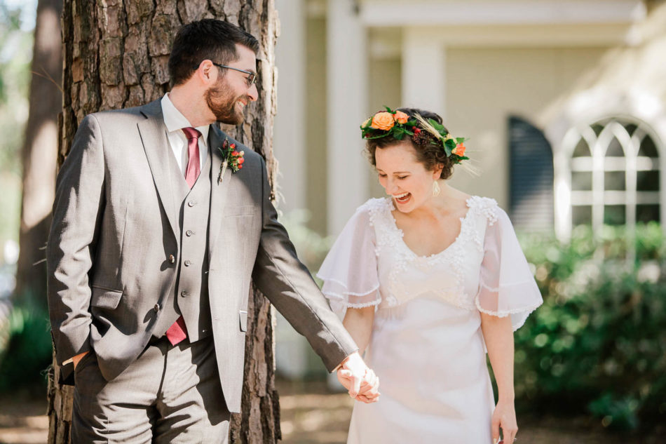 Bride and groom have first look, Christian Renewal Church, Hilton Head, South Carolina Kate Timbers Photography. http://katetimbers.com #katetimbersphotography // Charleston Photography // Inspiration