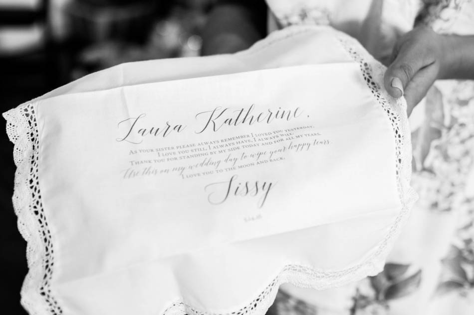 Bride gives custom handkerchiefs as a gift, Wadmalaw Island, South Carolina Kate Timbers Photography. http://katetimbers.com #katetimbersphotography // Charleston Photography // Inspiration