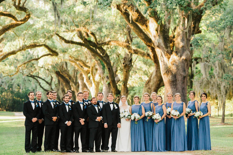 Wedding party stands at avenue of oaks, Oakland Plantation, Mt Pleasant, South Carolina Kate Timbers Photography. http://katetimbers.com #katetimbersphotography // Charleston Photography // Inspiration
