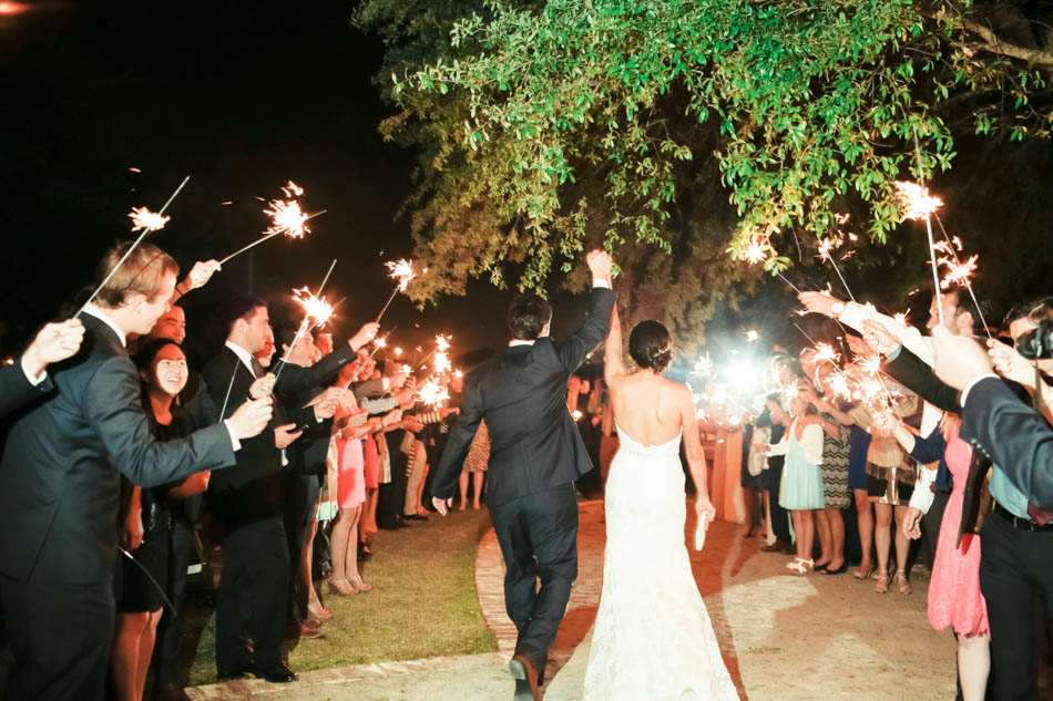 Bride and groom have sparkler exit, I'ON Creek Club, Mt Pleasant, South Carolina Kate Timbers Photography. http://katetimbers.com #katetimbersphotography // Charleston Photography // Inspiration