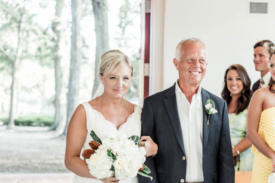 Bride and father walk up the aisle, Coleman Hall, Mt Pleasant, South Carolina Kate Timbers Photography. http://katetimbers.com #katetimbersphotography // Charleston Photography // Inspiration