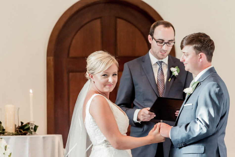 Bride and groom exchange vows, Coleman Hall, Mt Pleasant, South Carolina Kate Timbers Photography. http://katetimbers.com #katetimbersphotography // Charleston Photography // Inspiration