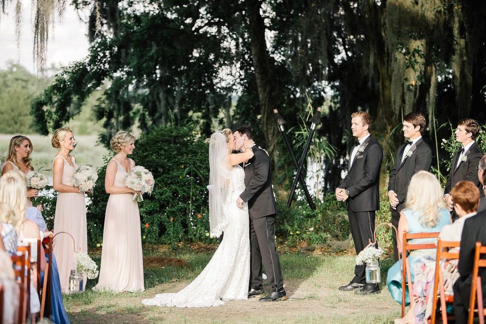 Bride and groom kiss, Magnolia Plantation, Charleston, South Carolina Kate Timbers Photography. http://katetimbers.com #katetimbersphotography // Charleston Photography // Inspiration