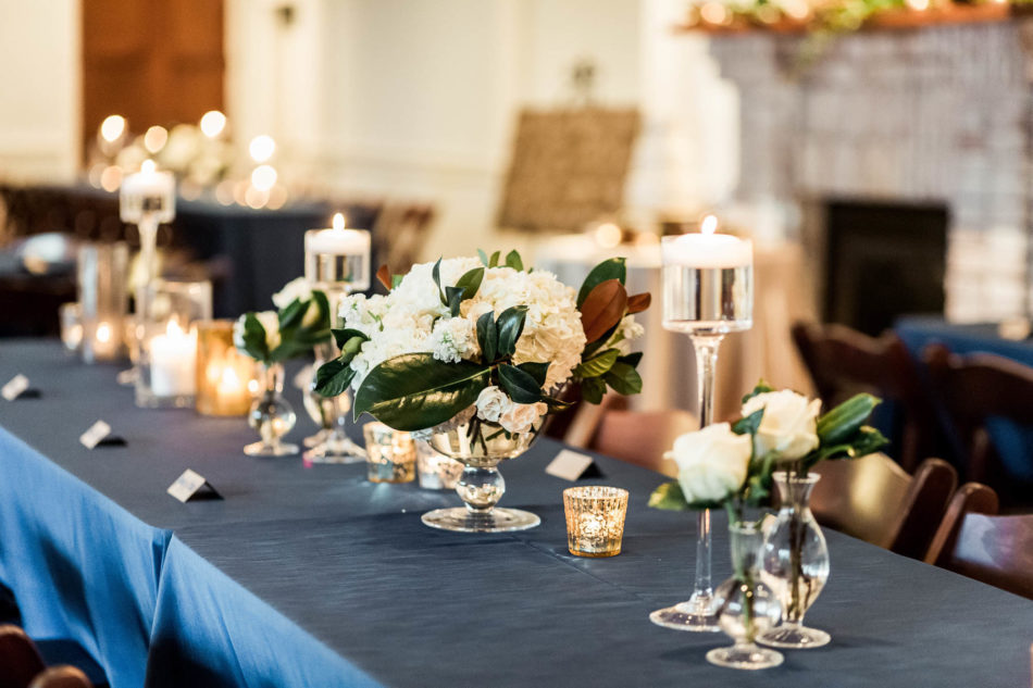 Beautiful floral centerpieces are on each table, Coleman Hall, Mt Pleasant, South Carolina Kate Timbers Photography. http://katetimbers.com #katetimbersphotography // Charleston Photography // Inspiration