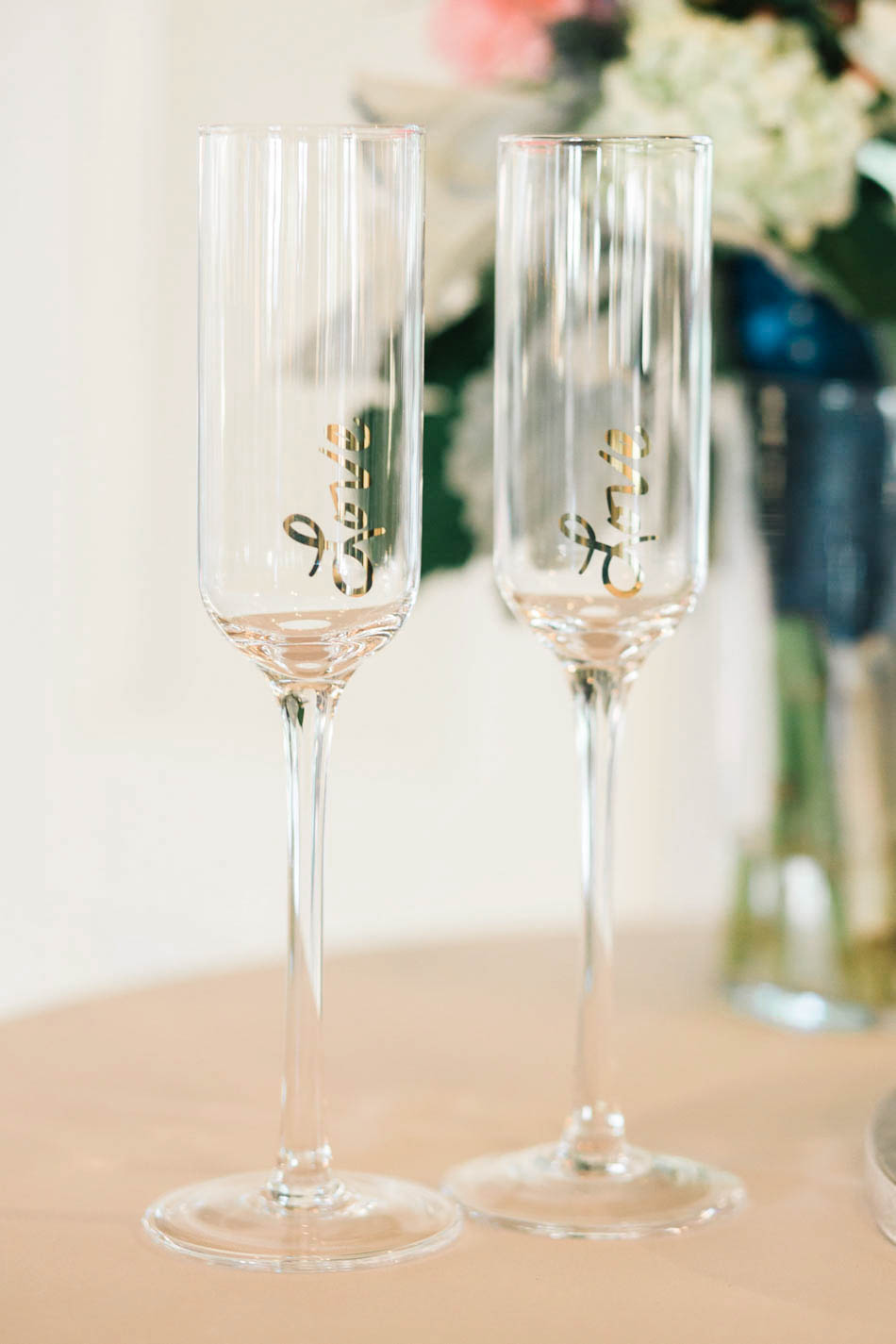 Champagne flutes stand on table, Alhambra Hall, Mt Pleasant, South Carolina Kate Timbers Photography. http://katetimbers.com #katetimbersphotography // Charleston Photography // Inspiration