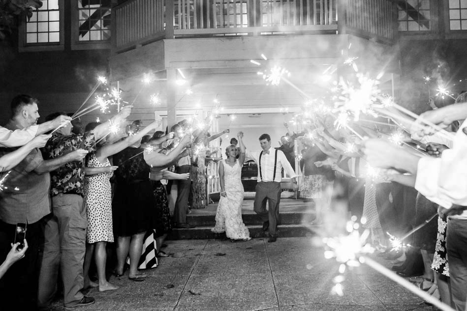 Bride and groom run under sparklers, Alhambra Hall, Mt Pleasant, South Carolina Kate Timbers Photography. http://katetimbers.com #katetimbersphotography // Charleston Photography // Inspiration