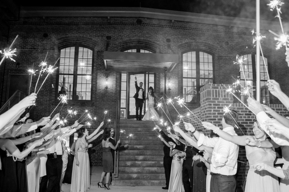 Bride and groom have sparkler exit, The Cedar Room, Charleston, South Carolina Kate Timbers Photography. http://katetimbers.com #katetimbersphotography // Charleston Photography // Inspiration