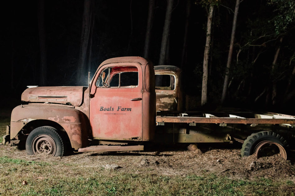 Rustic red truck sits in woods, Boals Farm, Charleston, South Carolina Kate Timbers Photography. http://katetimbers.com #katetimbersphotography // Charleston Photography // Inspiration