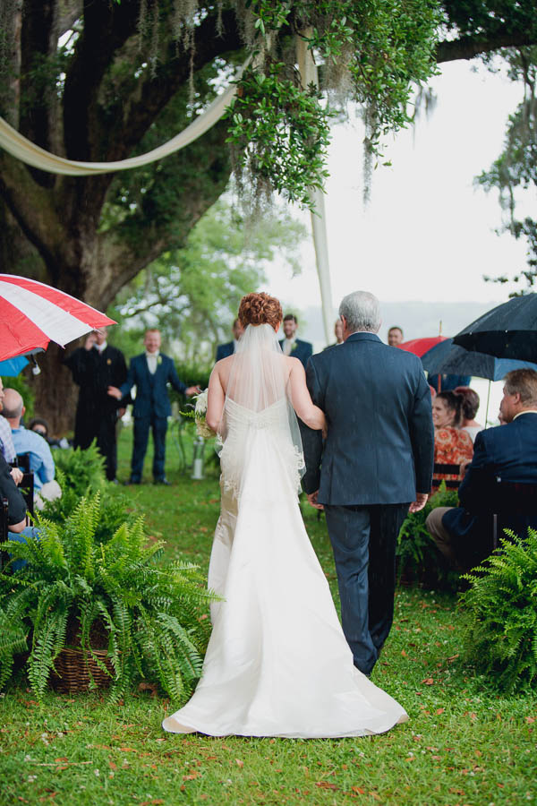 Father walks bride down the aisle, Old Wide Awake Plantation, Charleston, South Carolina. Kate Timbers Photography. katetimbers.com