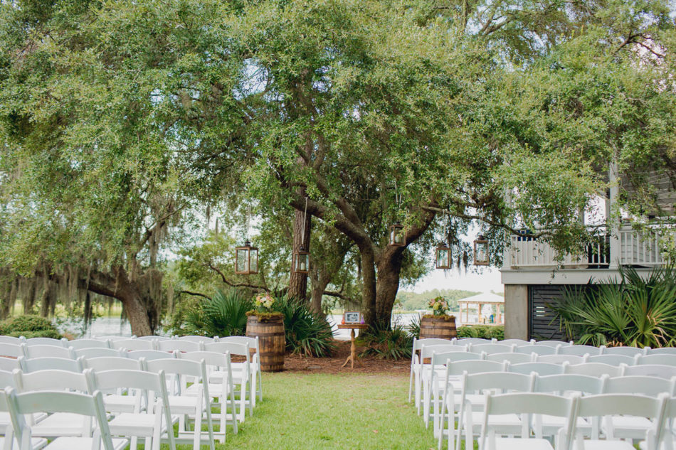 Ceremony site is under oak tree, Creek Club at I'ON, Charleston, South Carolina. Kate Timbers Photography. http://katetimbers.com
