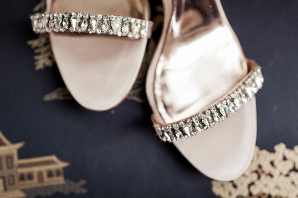 Bride's shoes sit on vintage chair, Downtown Private Estate, Charleston. Kate Timbers Photography. http://katetimbers.com