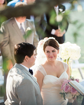 Bride and groom exchange vows, Creek Club at I'on, Charleston, South Carolina. Kate Timbers Photography. http://katetimbers.com