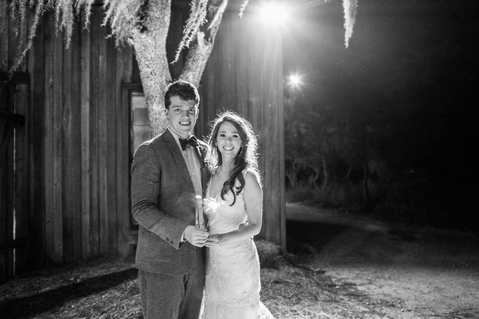 Bride and groom stand outside at night, Boone Hall Plantation, Charleston, South Carolina. Kate Timbers Photography. http://katetimbers.com #katetimbersphotography // Charleston Photography // Inspiration